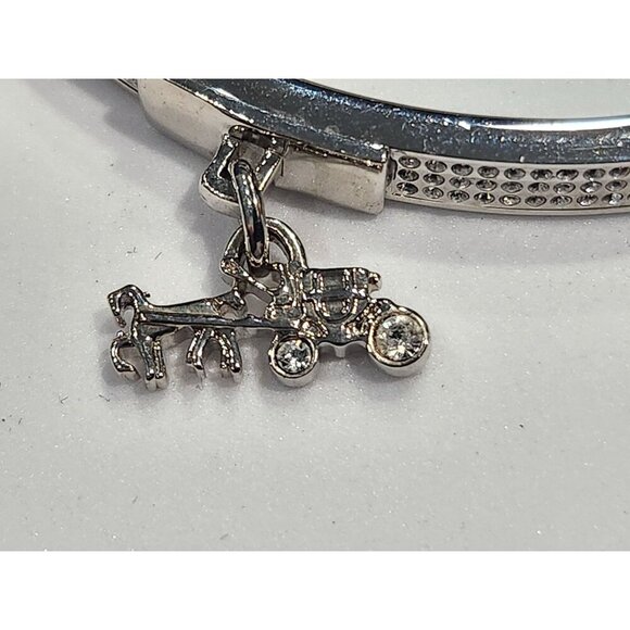 Coach Pavé Crystal Horse & Carriage Silver-tone Hinged Bracelet Charm Bangle - Picture 5 of 9